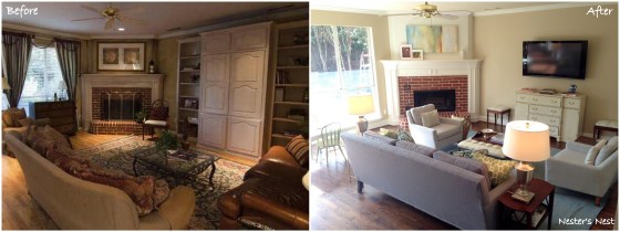 Family Room Fireplace View Before and After Collage