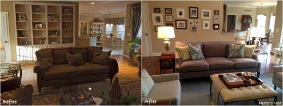 Family Room View into Kitchen Before and After Collage